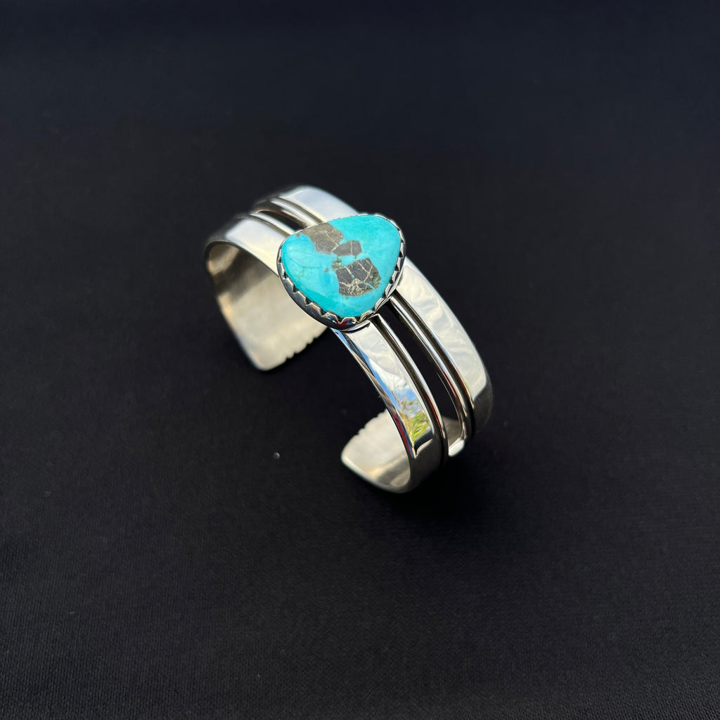 L Lined Cuff w/ Blue Gem Turquoise