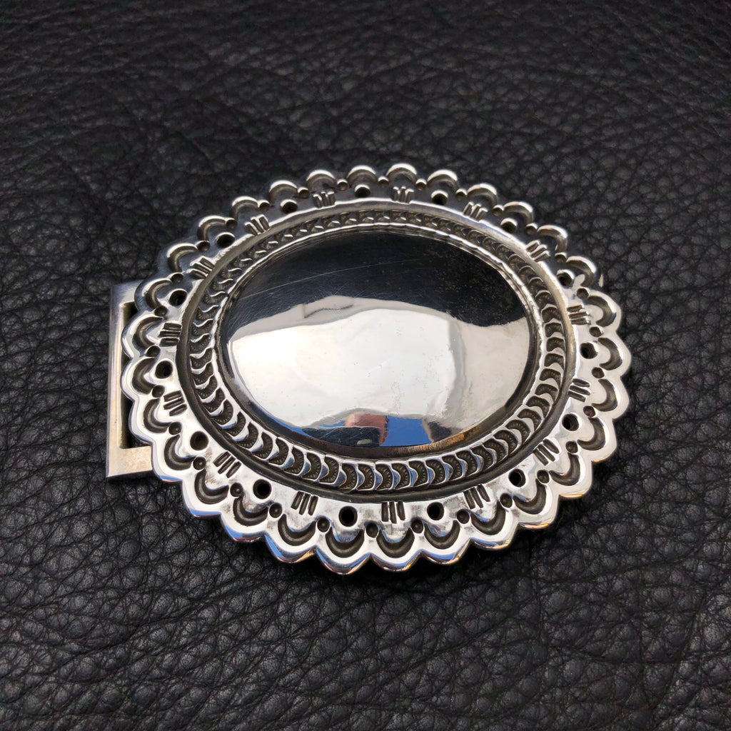 Classic Stamped Silver Concho Buckle